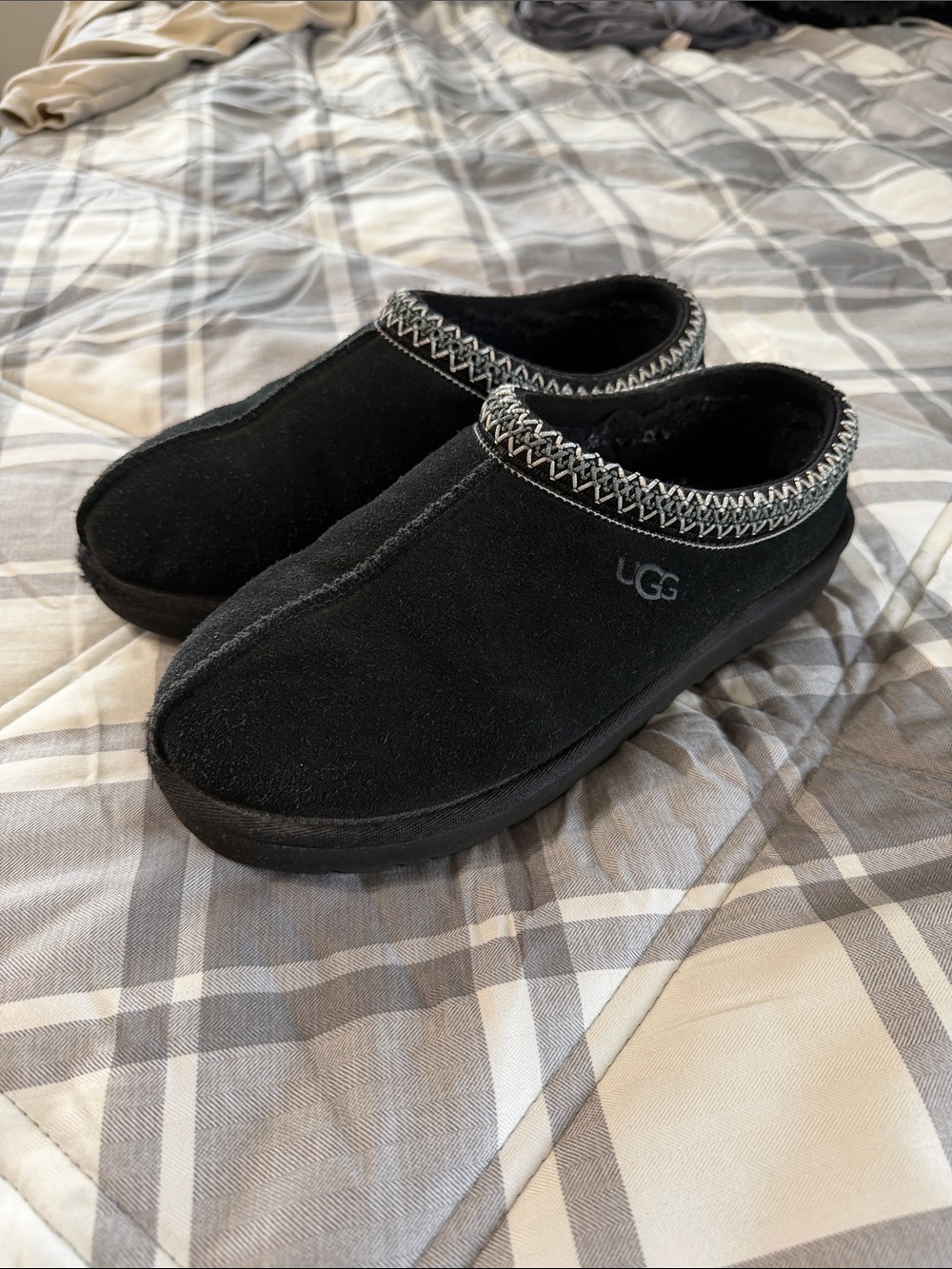 UGG Men’s Black Suede Slip-On Clog with Contrast Stitching
